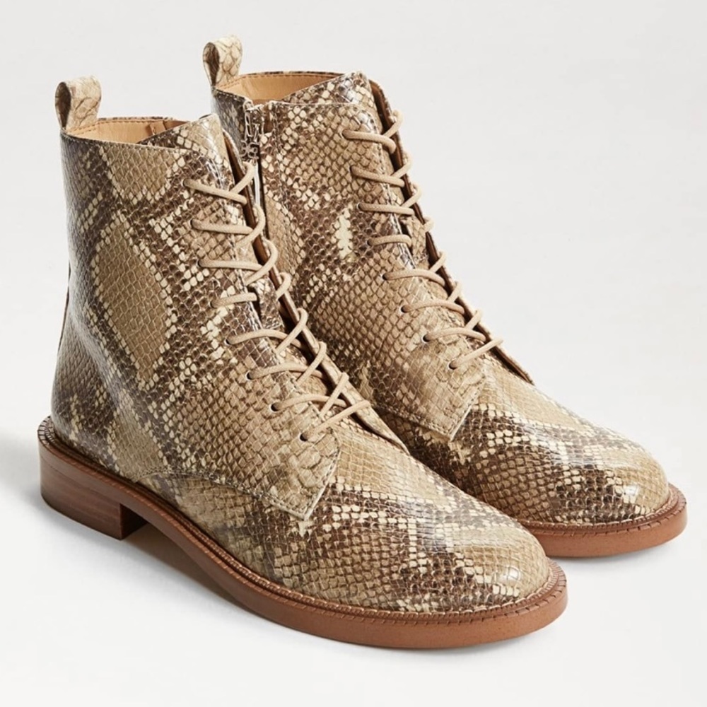 Sam Edelman Taupe Snakeskin Lace-Up Combat Boots